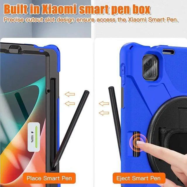 Alt view image 2 of 7 - Protective Case for Xiaomi Mi Pad 5 / Mi Pad 5 Pro 11 inch 2021 with Pencil Holder & Kickstand, Portable ShockProof Cover with Rotatable Handle, Shoulder Strap, Stylus Pen Blue