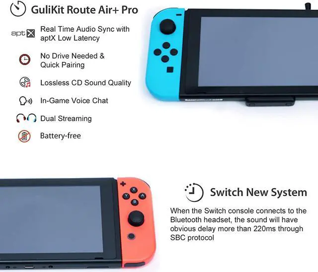 Alt view image 3 of 7 - GuliKit Route Air Pro Bluetooth Adapter for Nintendo Switch/Switch OLED/Switch Lite PS5 PS4 PC, Wireless Audio Transmitter with aptX LL, Support in-Game Voice Chat, Connect Bluetooth Headphones