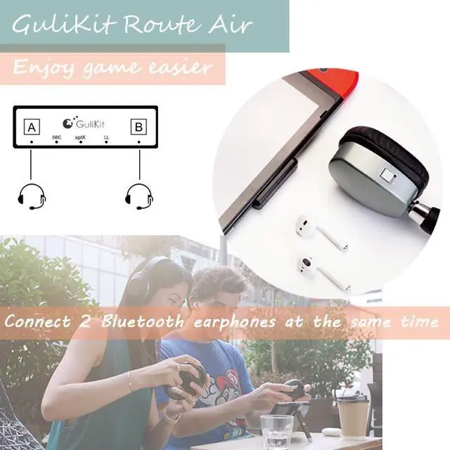 Alt view image 7 of 7 - GuliKit Route Air Pro Bluetooth Adapter for Nintendo Switch/Switch OLED/Switch Lite PS5 PS4 PC, Wireless Audio Transmitter with aptX LL, Support in-Game Voice Chat, Connect Bluetooth Headphones