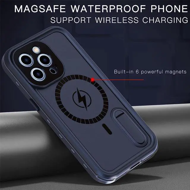 Alt view image 3 of 7 - Waterproof Case for iPhone 13 Pro Max with Mag-Safe Charging, Built-in Screen Protector and Kickstand, Magnetic Heavy Duty Shockproof for Apple iPhone 13 Pro Max 5G