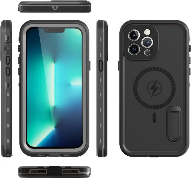 Alt view image 6 of 7 - Waterproof Case for iPhone 13 Pro Max with Mag-Safe Charging, Built-in Screen Protector and Kickstand, Magnetic Heavy Duty Shockproof for Apple iPhone 13 Pro Max 5G