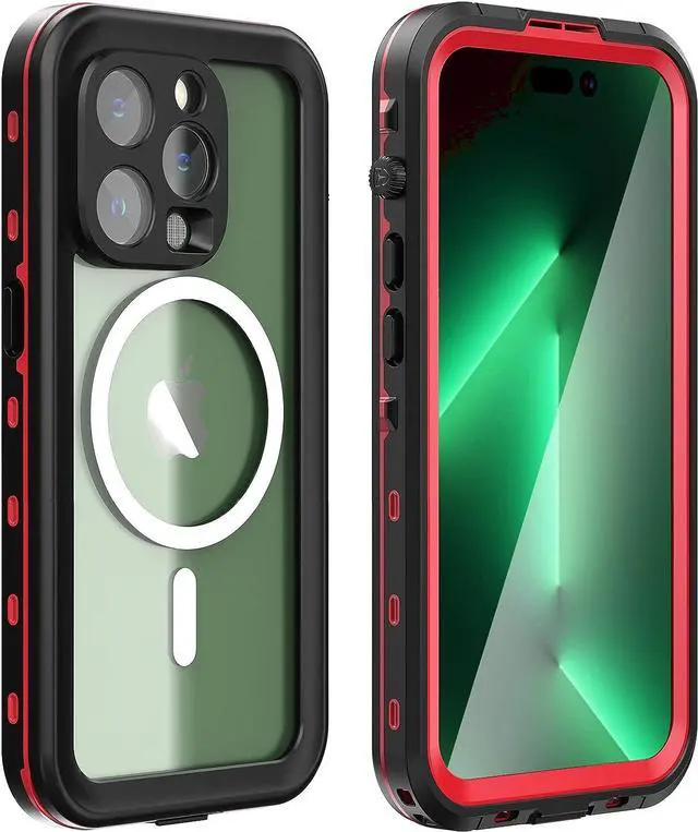 Main image of for iPhone 14 Pro Case Waterproof, Compatible with Magsafe Magnetic Protective iPhone 14 Pro Phone Case, Water Proof Mag Safe Magnet Shockproof Full Body Clear with Screen Protector Red