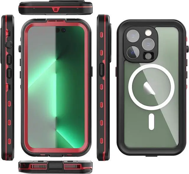 Alt view image 6 of 7 - for iPhone 14 Pro Case Waterproof, Compatible with Magsafe Magnetic Protective iPhone 14 Pro Phone Case, Water Proof Mag Safe Magnet Shockproof Full Body Clear with Screen Protector Red