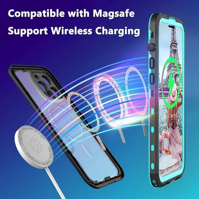 Alt view image 5 of 7 - for iPhone 14 Pro Max Case Waterproof, Compatible with Magsafe Magnetic Protective iPhone 14 Pro Max Phone Case, Water Proof Mag Safe Magnet Shockproof Full Body Clear with Screen Protector Blue