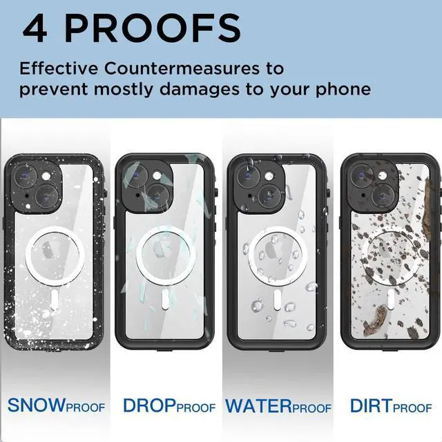 Alt view image 4 of 7 - for iPhone 14 Plus Case Waterproof with Screen Protector, Compatible with Magsafe Magnetic Protective Phone Case, Water Proof Mag Safe Magnet Shockproof Cover Clear Back Cover