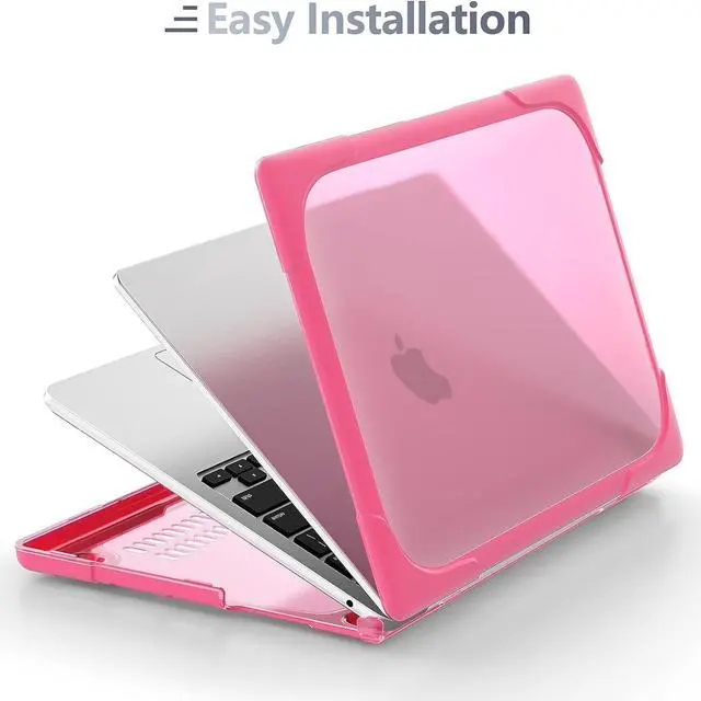 Alt view image 7 of 7 - For MacBook Pro 13 inch Case 2022 2020 Release Model A2338 M2 M1 A2289 A2251, Heavy Duty Plastic Hard Shell Shockproof Cover with Fold Kickstand & Keyboard Cover Rose Red
