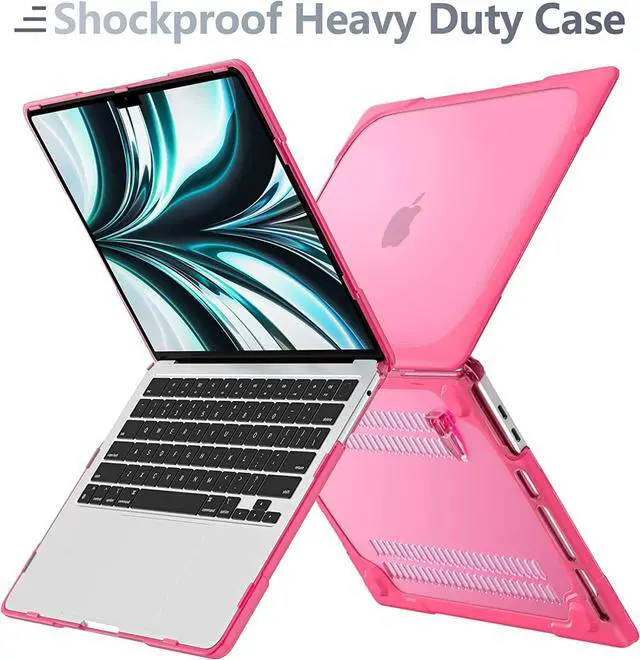 Alt view image 6 of 7 - For MacBook Pro 13 inch Case 2022 2020 Release Model A2338 M2 M1 A2289 A2251, Heavy Duty Plastic Hard Shell Shockproof Cover with Fold Kickstand & Keyboard Cover Rose Red