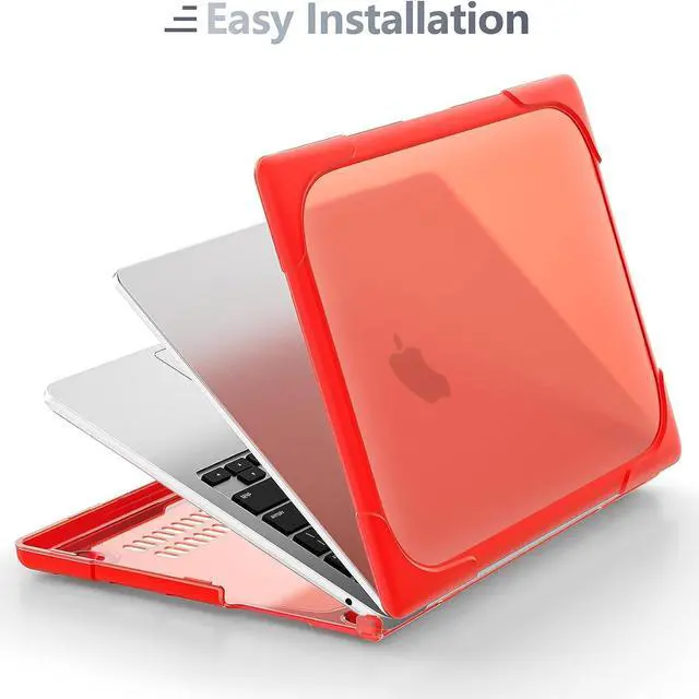 Alt view image 5 of 7 - For MacBook Pro 13 inch Case 2022 2020 Release Model A2338 M2 M1 A2289 A2251, Heavy Duty Plastic Hard Shell Shockproof Cover with Fold Kickstand & Keyboard Cover Red