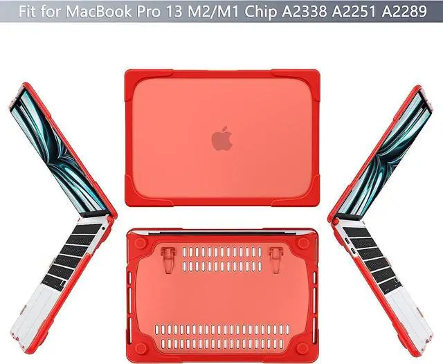 Alt view image 7 of 7 - For MacBook Pro 13 inch Case 2022 2020 Release Model A2338 M2 M1 A2289 A2251, Heavy Duty Plastic Hard Shell Shockproof Cover with Fold Kickstand & Keyboard Cover Red