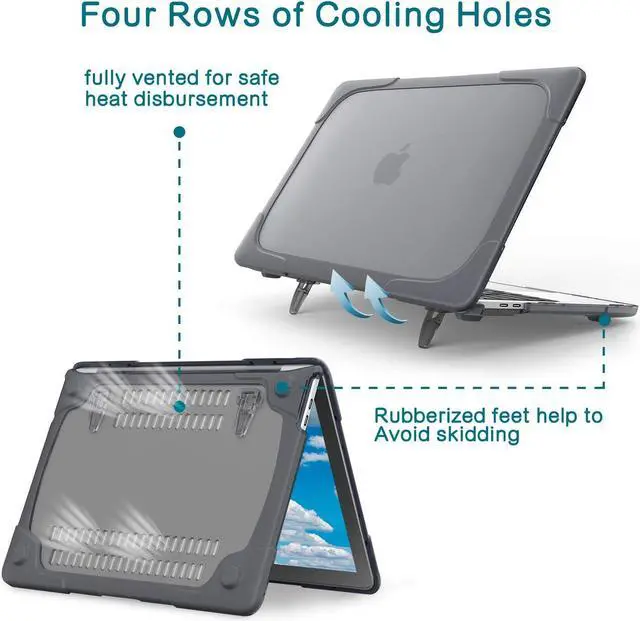 Alt view image 3 of 7 - For MacBook Pro 13 Case 2019 2018 2017 2016 Release A2159 A1989 A1706 A1708, Heavy Duty Plastic Hard Shell Shockproof Cover with Fold Kickstand & Keyboard Cover