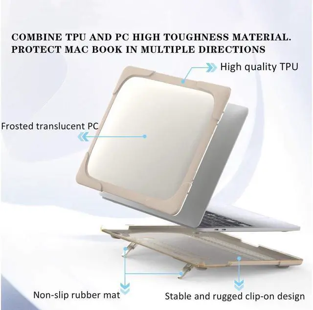 Alt view image 6 of 7 - For MacBook Pro 13 Case 2019 2018 2017 2016 Release A2159 A1989 A1706 A1708, Heavy Duty Plastic Hard Shell Shockproof Cover with Fold Kickstand & Keyboard Cover Khaki