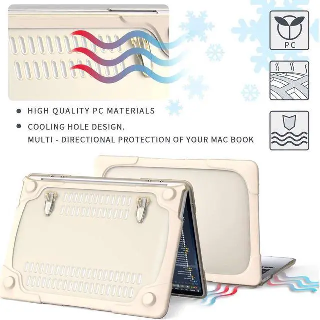 Alt view image 4 of 7 - For MacBook Pro 13 Case 2019 2018 2017 2016 Release A2159 A1989 A1706 A1708, Heavy Duty Plastic Hard Shell Shockproof Cover with Fold Kickstand & Keyboard Cover Khaki