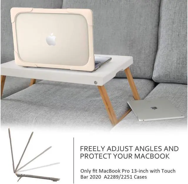 Alt view image 7 of 7 - For MacBook Pro 13 Case 2019 2018 2017 2016 Release A2159 A1989 A1706 A1708, Heavy Duty Plastic Hard Shell Shockproof Cover with Fold Kickstand & Keyboard Cover Khaki