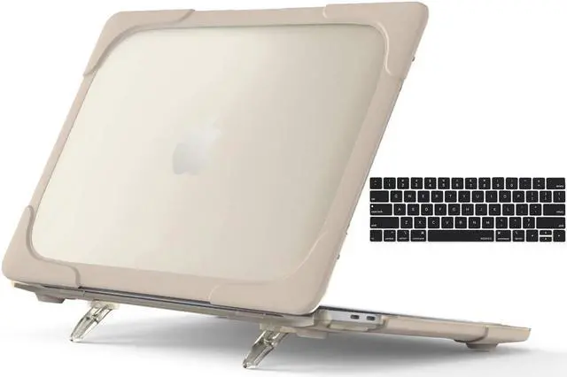 Main image of For MacBook Pro 13 Case 2019 2018 2017 2016 Release A2159 A1989 A1706 A1708, Heavy Duty Plastic Hard Shell Shockproof Cover with Fold Kickstand & Keyboard Cover Khaki