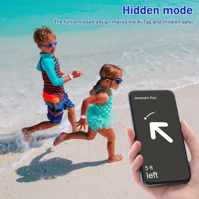 Alt view image 4 of 7 - Waterproof Air Tag Bracelets for Kids [2 Pack] Compatible with Apple Air Tag Finders with Soft Silicone,Anti Lost GPS Item Finders Case Cover for Kids Pink/Purple