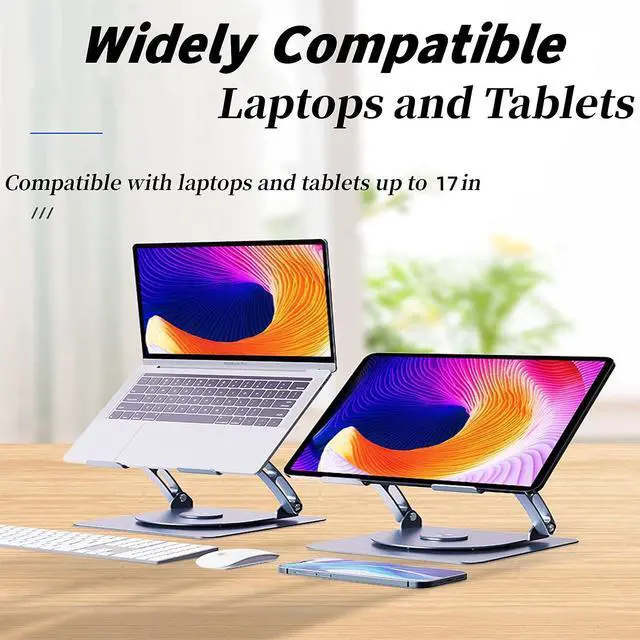Alt view image 2 of 7 - Laptop Stand with Cooling Fan Portable Aluminum Laptop Holder with 360° Rotating Base Adjustable Ergonomic Laptop Stand Foldable Computer Stand Anti-Slip Laptop Riser For 10-17 inch Laptop Tablet