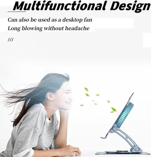 Alt view image 4 of 7 - Laptop Stand with Cooling Fan Portable Aluminum Laptop Holder with 360° Rotating Base Adjustable Ergonomic Laptop Stand Foldable Computer Stand Anti-Slip Laptop Riser For 10-17 inch Laptop Tablet