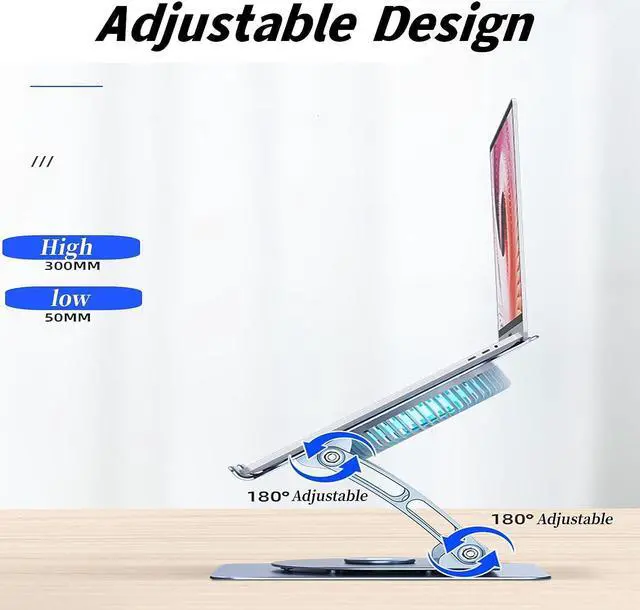 Alt view image 6 of 7 - Laptop Stand with Cooling Fan Portable Aluminum Laptop Holder with 360° Rotating Base Adjustable Ergonomic Laptop Stand Foldable Computer Stand Anti-Slip Laptop Riser For 10-17 inch Laptop Tablet
