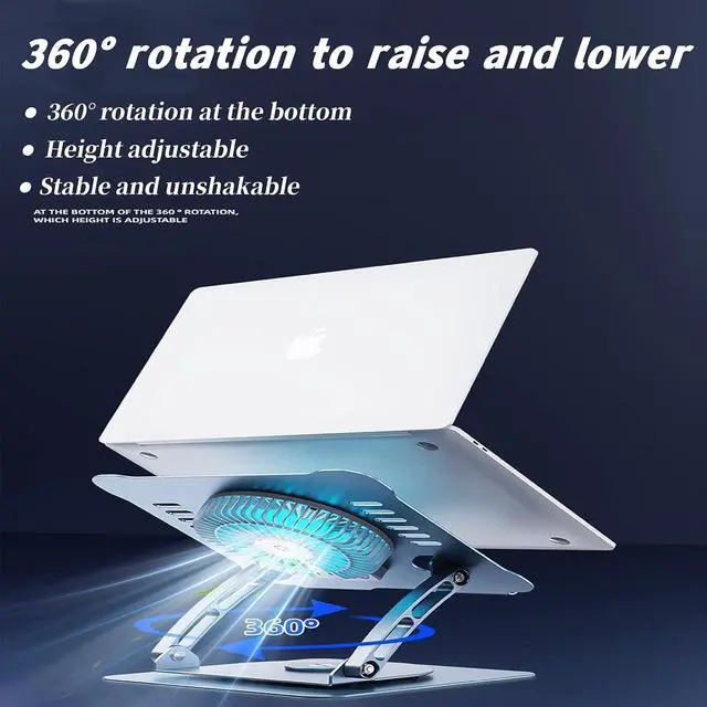 Alt view image 5 of 7 - Laptop Stand with Cooling Fan Portable Aluminum Laptop Holder with 360° Rotating Base Adjustable Ergonomic Laptop Stand Foldable Computer Stand Anti-Slip Laptop Riser For 10-17 inch Laptop Tablet
