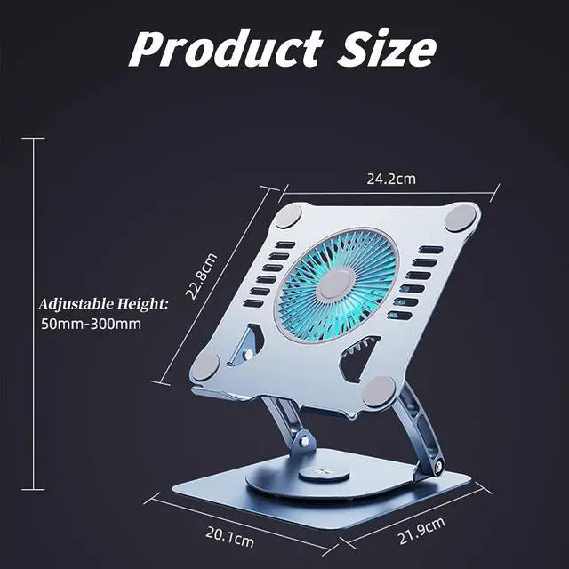 Alt view image 7 of 7 - Laptop Stand with Cooling Fan Portable Aluminum Laptop Holder with 360° Rotating Base Adjustable Ergonomic Laptop Stand Foldable Computer Stand Anti-Slip Laptop Riser For 10-17 inch Laptop Tablet