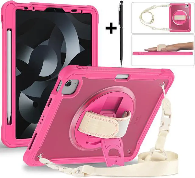 Main image of Case For iPad Air 5th/4th Generation 10.9 Inch 2022 2020/iPad Pro 11 2022/2021/2020/2018, Shcokproof Cover with Clear Transparent Back, Pencil Holder, Rotating Stand, Hand/Shoulder Strap, Stylus Pen