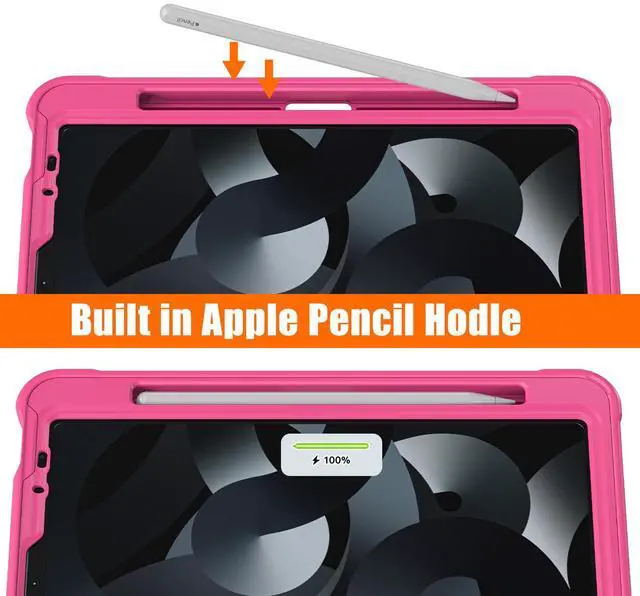 Alt view image 6 of 7 - Case For iPad Air 5th/4th Generation 10.9 Inch 2022 2020/iPad Pro 11 2022/2021/2020/2018, Shcokproof Cover with Clear Transparent Back, Pencil Holder, Rotating Stand, Hand/Shoulder Strap, Stylus Pen