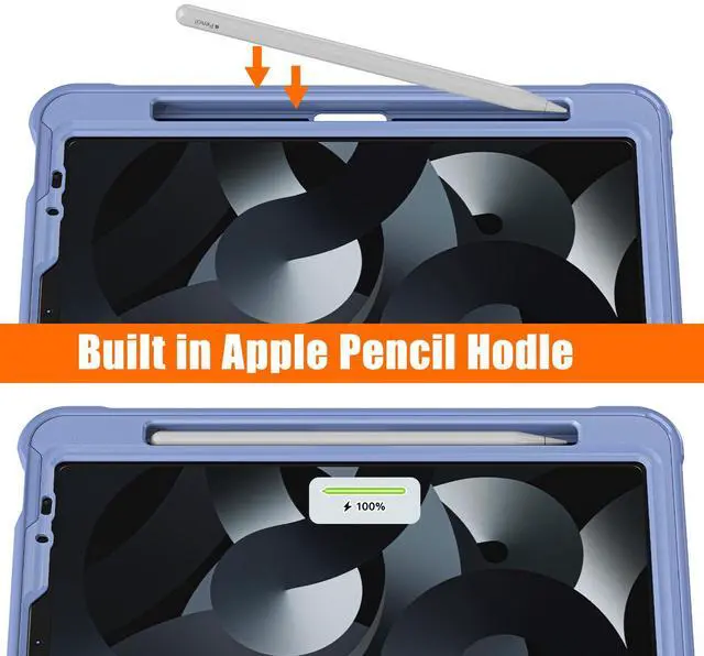 Alt view image 5 of 7 - Case For iPad Air 5th/4th Generation 10.9 Inch 2022 2020/iPad Pro 11 2022/2021/2020/2018, Shcokproof Cover with Clear Transparent Back, Pencil Holder, Rotating Stand, Hand/Shoulder Strap, Stylus Pen