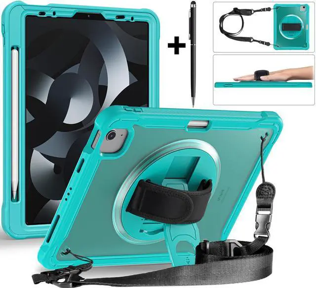 Main image of Case For iPad Air 5th/4th Generation 10.9 Inch 2022 2020/iPad Pro 11 2022/2021/2020/2018, Shcokproof Cover with Clear Transparent Back, Pencil Holder, Rotating Stand, Hand/Shoulder Strap, Stylus Pen