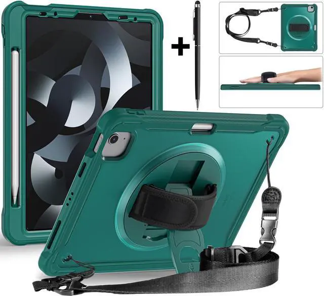 Main image of Case For iPad Air 5th/4th Generation 10.9 Inch 2022 2020/iPad Pro 11 2022/2021/2020/2018, Shcokproof Cover with Clear Transparent Back, Pencil Holder, Rotating Stand, Hand/Shoulder Strap, Stylus Pen