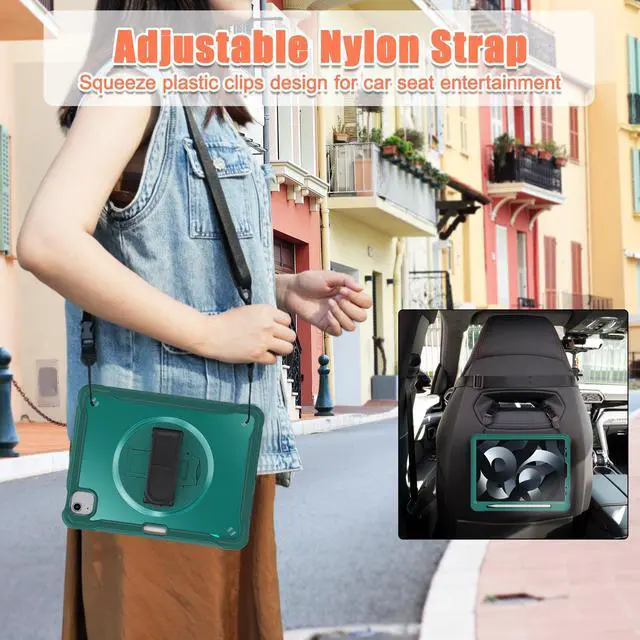Alt view image 7 of 7 - Case For iPad Air 5th/4th Generation 10.9 Inch 2022 2020/iPad Pro 11 2022/2021/2020/2018, Shcokproof Cover with Clear Transparent Back, Pencil Holder, Rotating Stand, Hand/Shoulder Strap, Stylus Pen