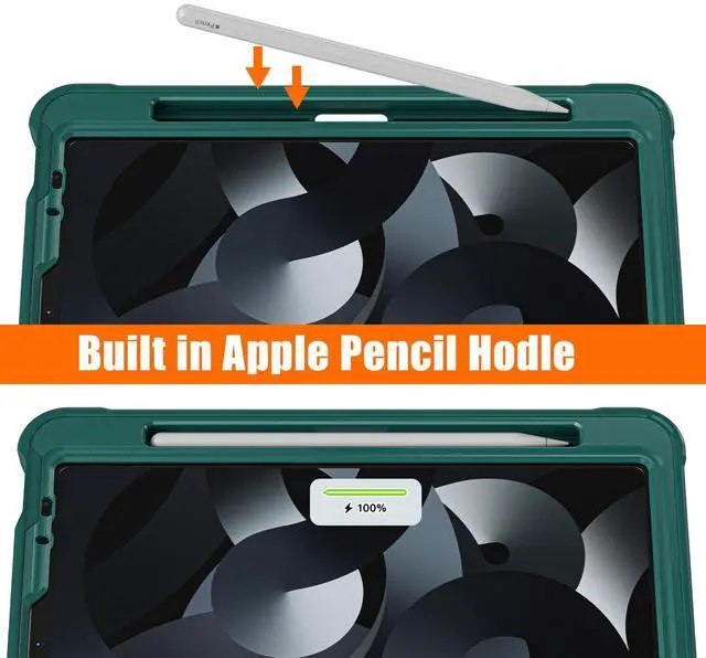 Alt view image 6 of 7 - Case For iPad Air 5th/4th Generation 10.9 Inch 2022 2020/iPad Pro 11 2022/2021/2020/2018, Shcokproof Cover with Clear Transparent Back, Pencil Holder, Rotating Stand, Hand/Shoulder Strap, Stylus Pen