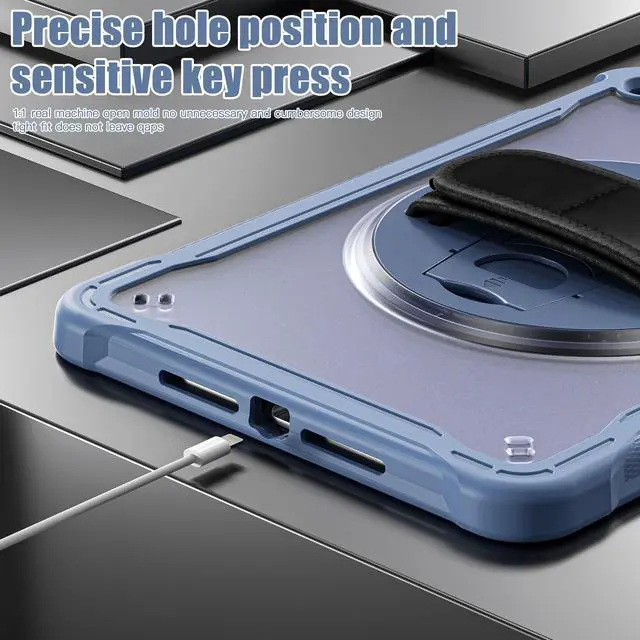 Alt view image 3 of 7 - Case For iPad 9th 8th 7th Generation 10.2 inch 2021 2020 2019 Shcokproof Cover with Transparent Back, Pencil Holder, Rotating Stand, Hand/Shoulder Strap, Stylus Pen Lavender