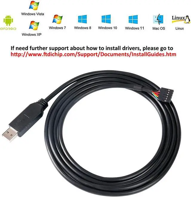 Alt view image 7 of 7 - FTDI USB to TTL Serial 3.3V Adapter Cable 6 Pin 0.1 inch Pitch Female Socket Header UART IC FT232RL Chip Windows 11 10 8 7 Linux