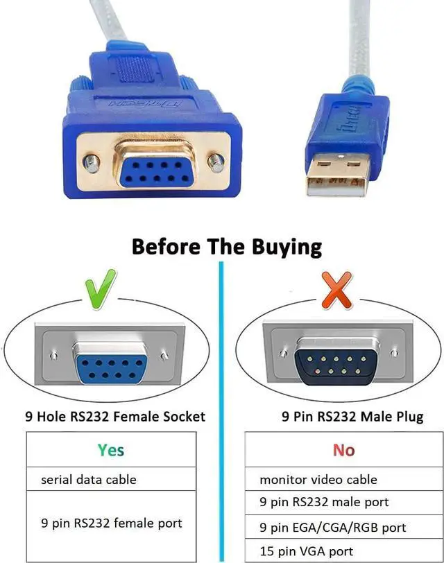 Alt view image 5 of 7 - USB to Serial Adapter 6 ft, USB to RS232 DB9 Female Cable COM Port with FTDI Chipset Supports Windows 11 10 8 7 Mac Linux 6 ft.