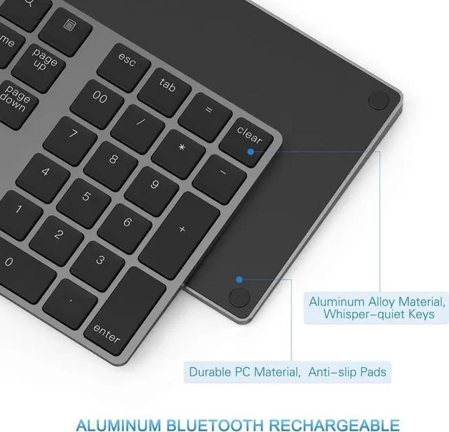 Alt view image 5 of 7 - Bluetooth Number Pad, Aluminum Rechargeable Wireless Numeric Keypad Slim 34-Keys External Numpad Keyboard Data Entry Compatible for Macbook, MacBook Air/Pro, iMac Windows Laptop Surface Pro etc