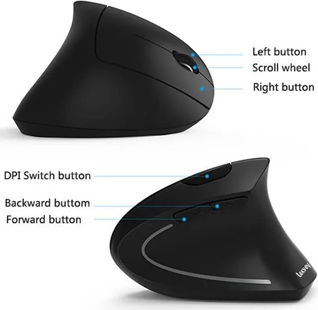 Alt view image 5 of 7 - Ergonomic Mouse, Vertical Wireless Mouse - Rechargeable 2.4GHz Optical Vertical Mice : 3 Adjustable DPI 800/1200/1600 Levels 6 Buttons, for Laptop, PC, Computer, Desktop, Notebook etc, Black
