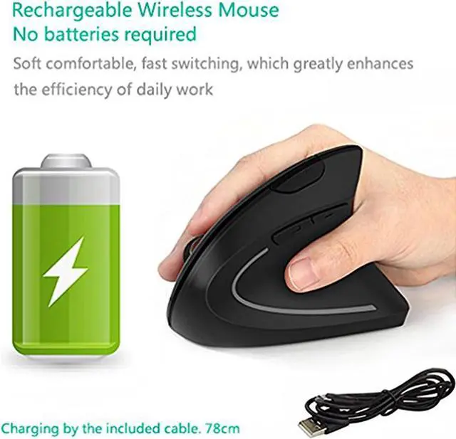 Alt view image 4 of 7 - Ergonomic Mouse, Vertical Wireless Mouse - Rechargeable 2.4GHz Optical Vertical Mice : 3 Adjustable DPI 800/1200/1600 Levels 6 Buttons, for Laptop, PC, Computer, Desktop, Notebook etc, Black