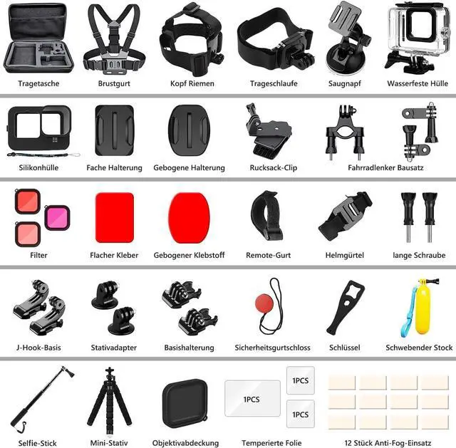 Alt view image 4 of 7 - Accessory Set Kit Bundle for GoPro Hero 12/11/10/9 Black, Waterproof Protective Case Waterproof Housing Snorkelling Accessories Bicycle Mount Selfie Bar Head Strap for GoPro Hero 9 10 11 12