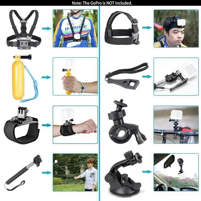 Alt view image 3 of 7 - 12 in 1 Action Camera Accessory Kit Compatible with GoPro Hero 12 11 10 9 8 7 6 5 4 GoPro Max GoPro Fusion Insta360 DJI Osmo Action Action 2 AKASO and more