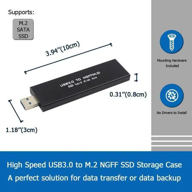 Alt view image 5 of 7 - M.2 SSD Enclosure (No Cable Need), USB to M.2 SATA SSD (B Key) Adapter with Case, Use as Portable SSD, High Performance M.2 External Enclosure, Support M2 2230 2242 2260 2280