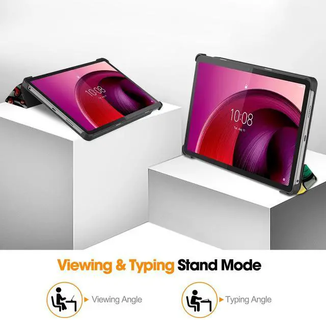 Alt view image 3 of 7 - Case for Lenovo Tab M10 5G 10.6 Inch 2023 TB-360ZU TB-360XU, Tri fold Slim Lightweight Hard Shell Smart Protective Cover with Multi-Angle Stand, Universal Stylus Pen Colorful Tree