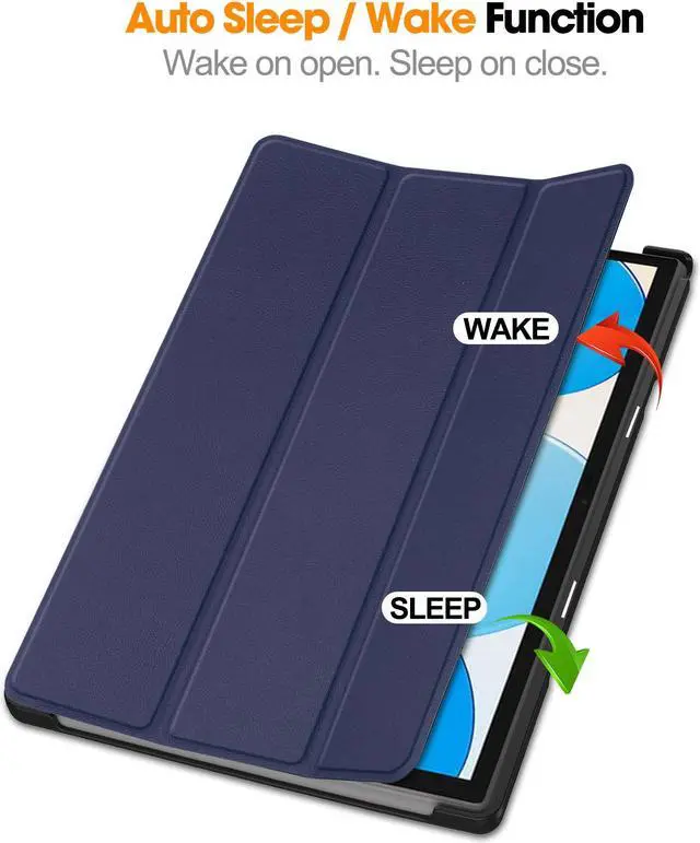 Alt view image 2 of 7 - Case for Teclast M40 / M40 Pro / P20S / P20HD, Tri fold Slim Lightweight Hard Shell Smart Protective Cover with Multi-Angle Stand, Universal Stylus Pen Blue
