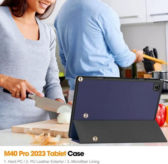 Alt view image 7 of 7 - Case for Teclast M40 / M40 Pro / P20S / P20HD, Tri fold Slim Lightweight Hard Shell Smart Protective Cover with Multi-Angle Stand, Universal Stylus Pen Blue