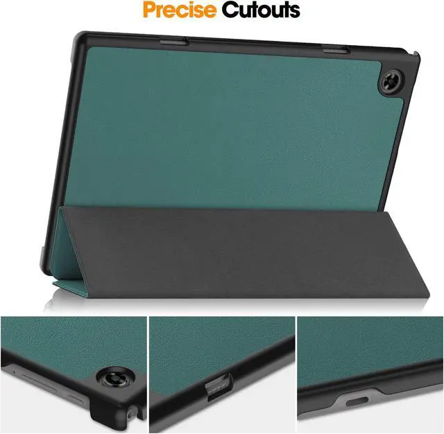 Alt view image 6 of 7 - Case for Teclast M40 / M40 Pro / P20S / P20HD, Tri fold Slim Lightweight Hard Shell Smart Protective Cover with Multi-Angle Stand, Universal Stylus Pen Dark Green