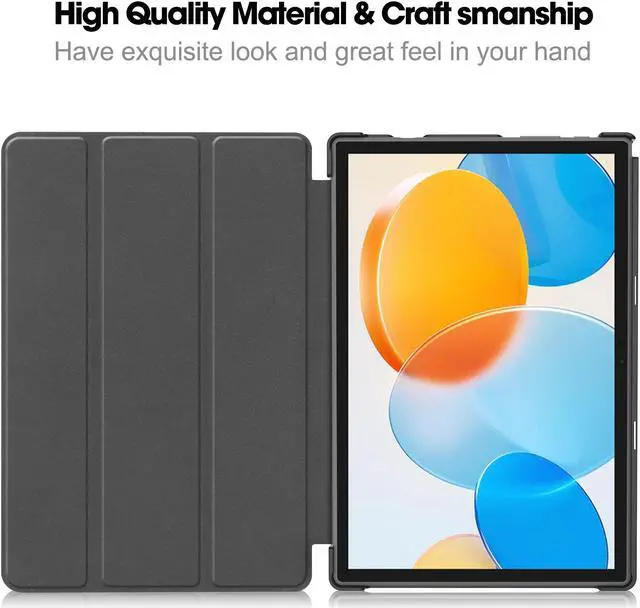 Alt view image 7 of 7 - Case for Teclast M40 / M40 Pro / P20S / P20HD, Tri fold Slim Lightweight Hard Shell Smart Protective Cover with Multi-Angle Stand, Universal Stylus Pen Rose Gold