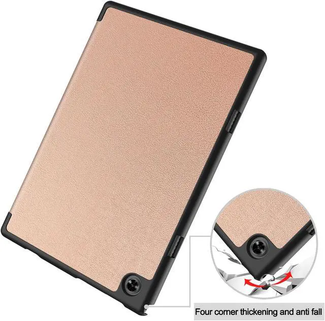 Alt view image 6 of 7 - Case for Teclast M40 / M40 Pro / P20S / P20HD, Tri fold Slim Lightweight Hard Shell Smart Protective Cover with Multi-Angle Stand, Universal Stylus Pen Rose Gold