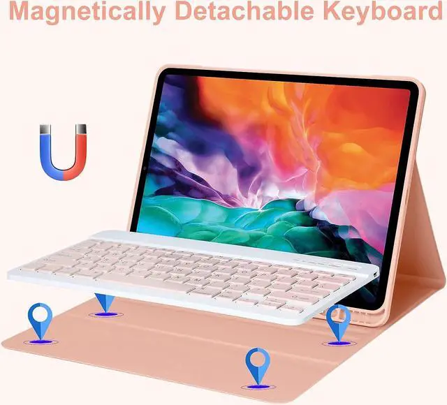 Alt view image 4 of 7 - Wireless Keyboard Case for iPad Pro 12.9 inch 2022 2021 2020 2018 6th / 5th / 4th / 3th Generation, Slim Protective Cover with Detachable Keyboard, Pencil Holder Pink