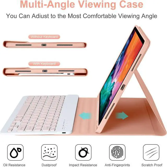 Alt view image 6 of 7 - Wireless Keyboard Case for iPad Pro 12.9 inch 2022 2021 2020 2018 6th / 5th / 4th / 3th Generation, Slim Protective Cover with Detachable Keyboard, Pencil Holder Pink