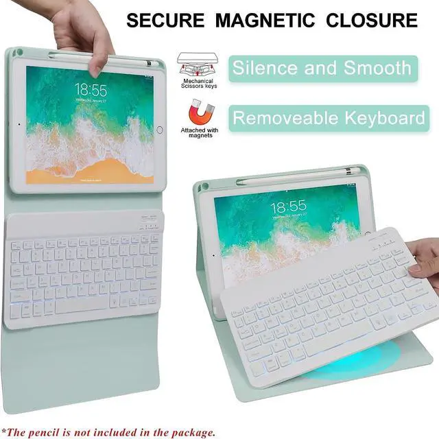 Alt view image 5 of 7 - Keyboard case for iPad 5th/6th Generation 2017/2018, 9.7 Inch iPad Air 2 / Air 1 Case with Keyboard, Removable Wireless Backlit Keyboard Detachable, Folio Smart Cover, Tablet Case with Pencil Holder