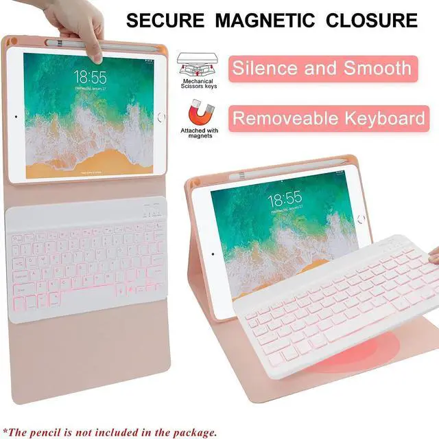 Alt view image 6 of 7 - Keyboard case for iPad 5th/6th Generation 2017/2018, 9.7 Inch iPad Air 2 / Air 1 Case with Keyboard, Removable Wireless Backlit Keyboard Detachable, Folio Smart Cover, Tablet Case with Pencil Holder
